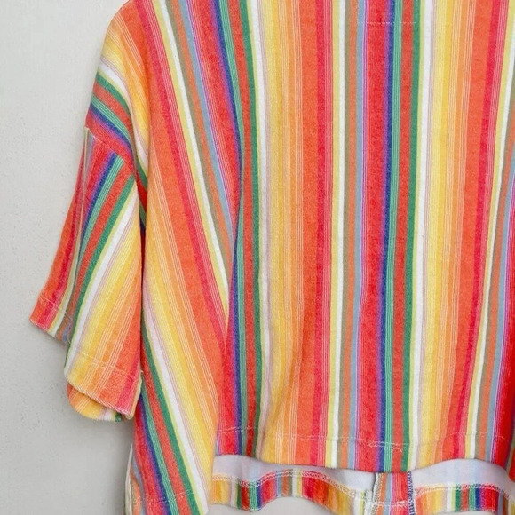 Chaser Womens Size Xsmall Rainbow Multistripe Cropped Terry Button Shirt - Picture 8 of 10